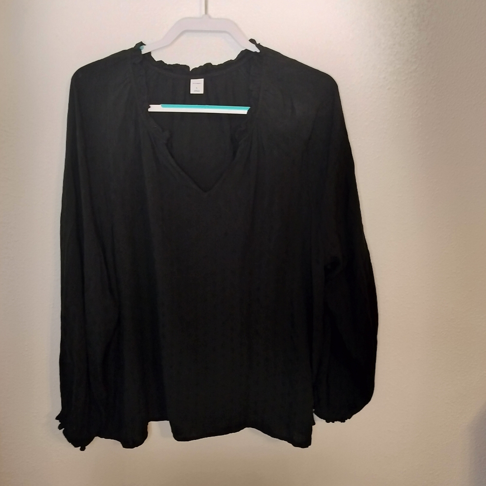 Old Navy Black Long Sleeve V‎ Neck Blouse Size XL  Boho Cottagecore Romantic